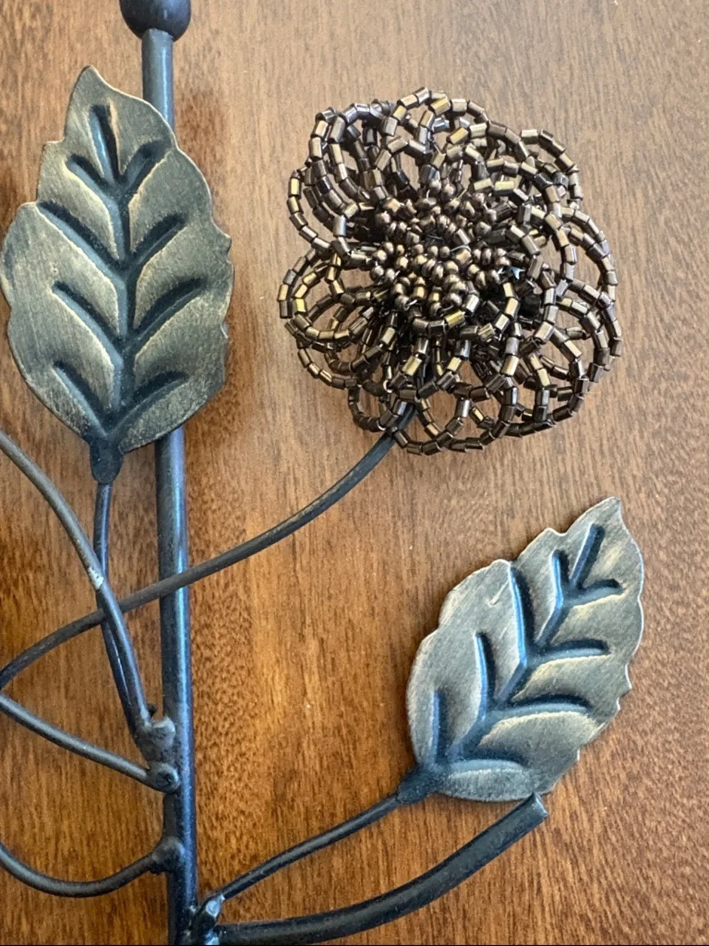 Metal Floral Wall Hooks in Bronze Finish - Set of 2